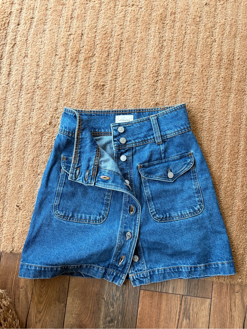 Sezane Bettie deep Blue Denim Button-Front A-Line Skirt